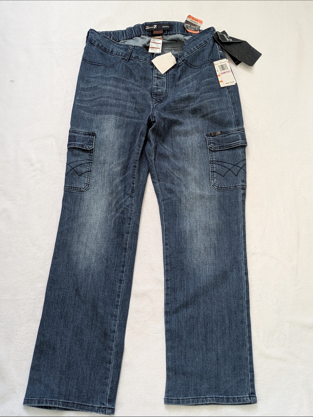 Seven7 Men's Straight Leg Cargo Jeans - Blue Denim